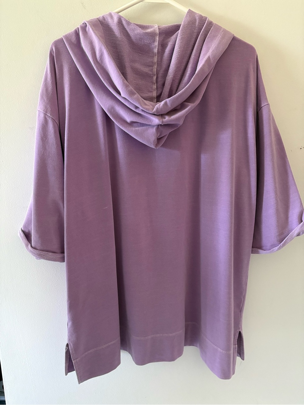 Green Tea Lace-Up Hoodie Top 3/4 Sleeve Ladies Plus Size Violet Purple XXL - Picture 4 of 7